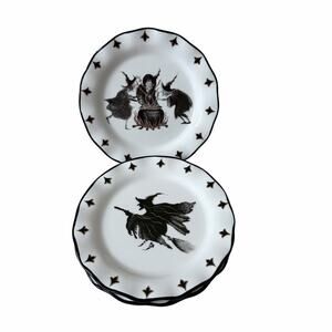 Potter's Studio Halloween Witch Appetizer Plates 6in Scalloped Set of 4 NEW